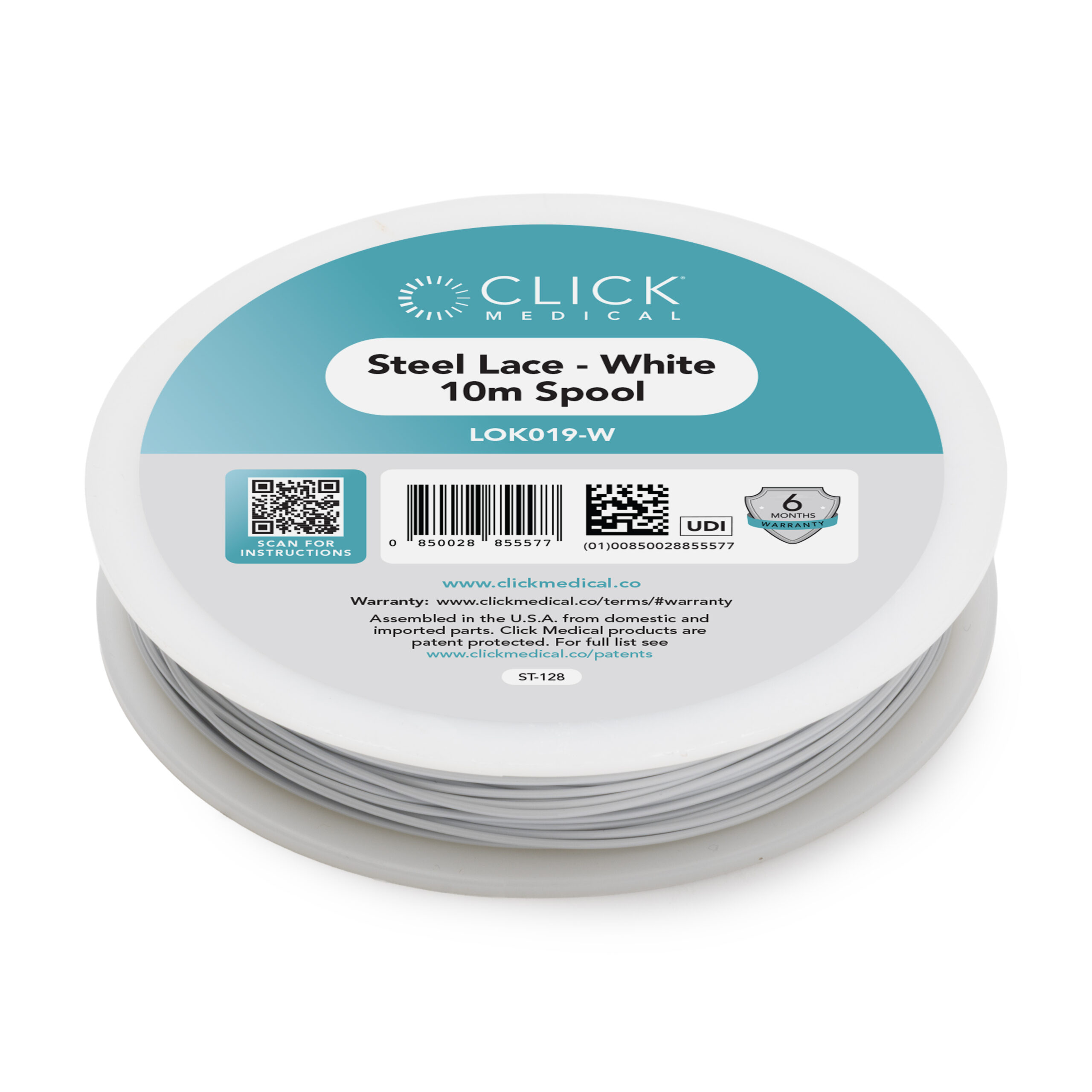 lok019-w-low-mid-power-steel-lace---10m-spool-white